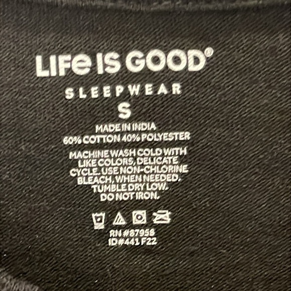 LIFE IS GOOD Sleepwear Black Shirt Size S - Picture 4 of 6
